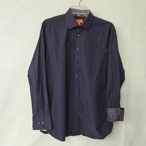 TALLIA Mens Dress Shirt 16/16.5x34/35 Horizontal Stripe Blue Flip Cuff Cotton